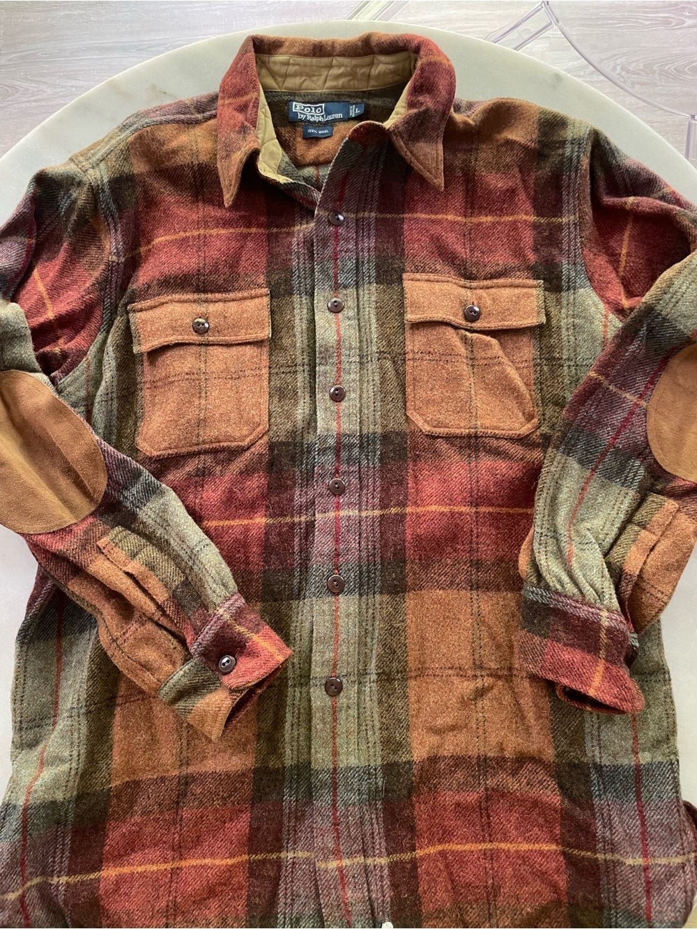 Polo by Ralph Lauren Red, Green & Brown Plaid Button-Down Shirt 100% wool